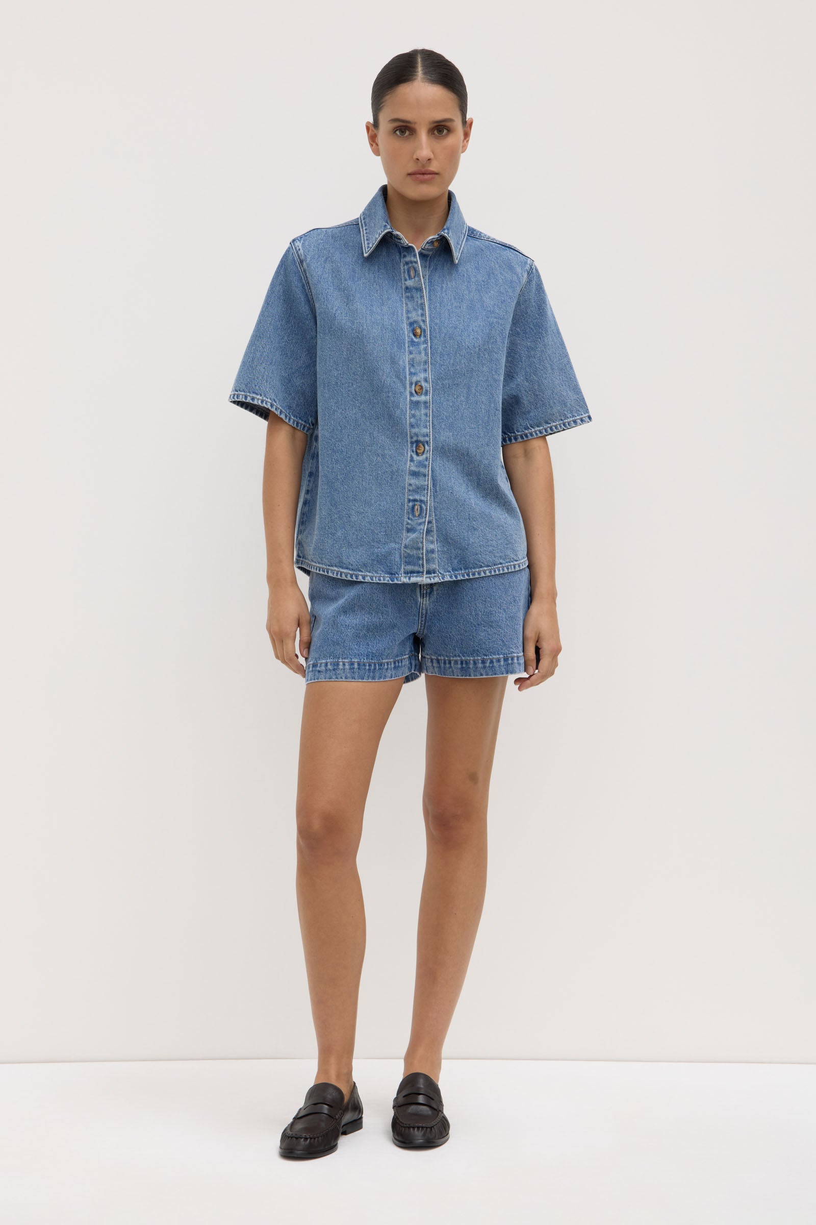 Boxy Denim Short Sleeve Shirt