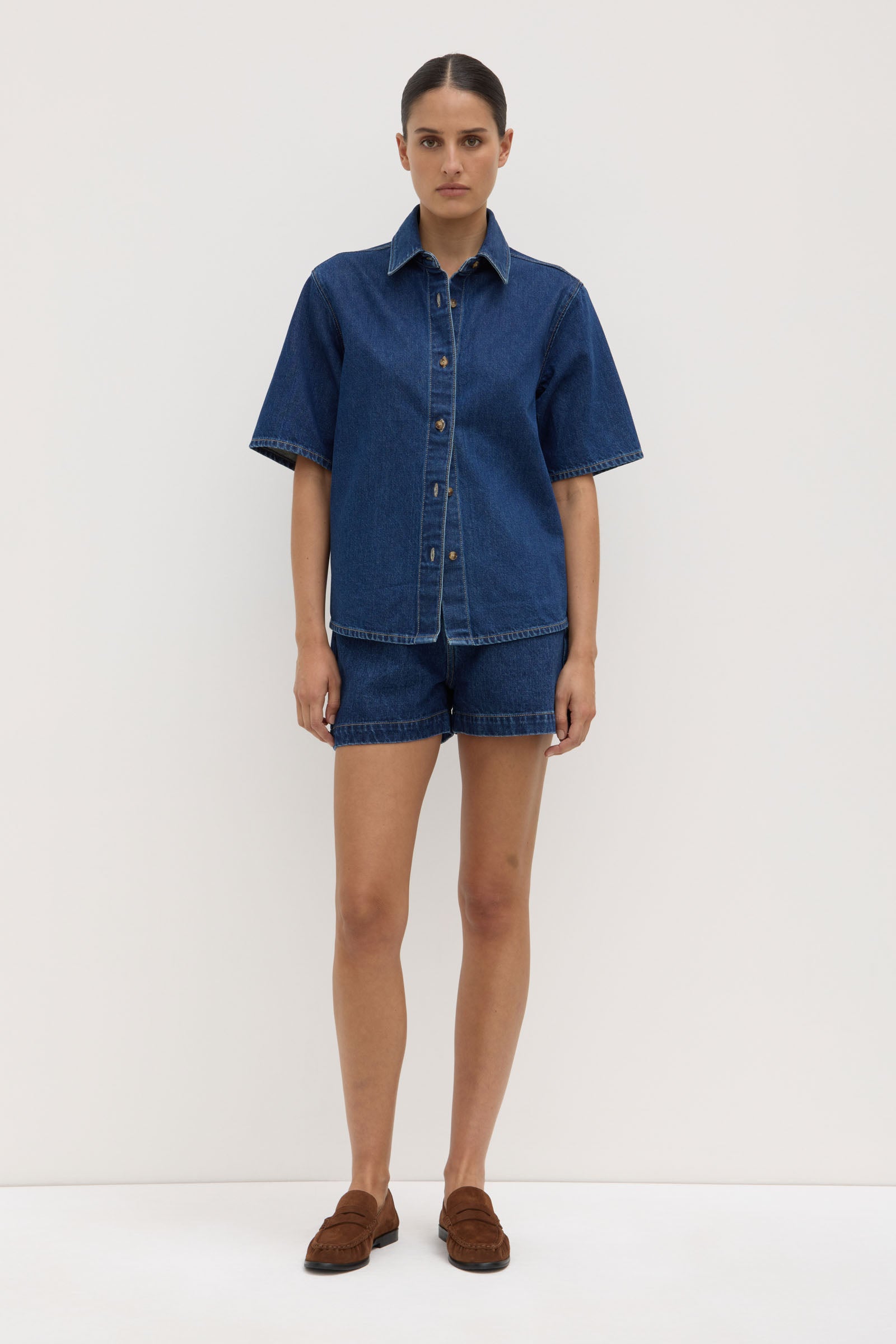 Boxy Denim Short Sleeve Shirt