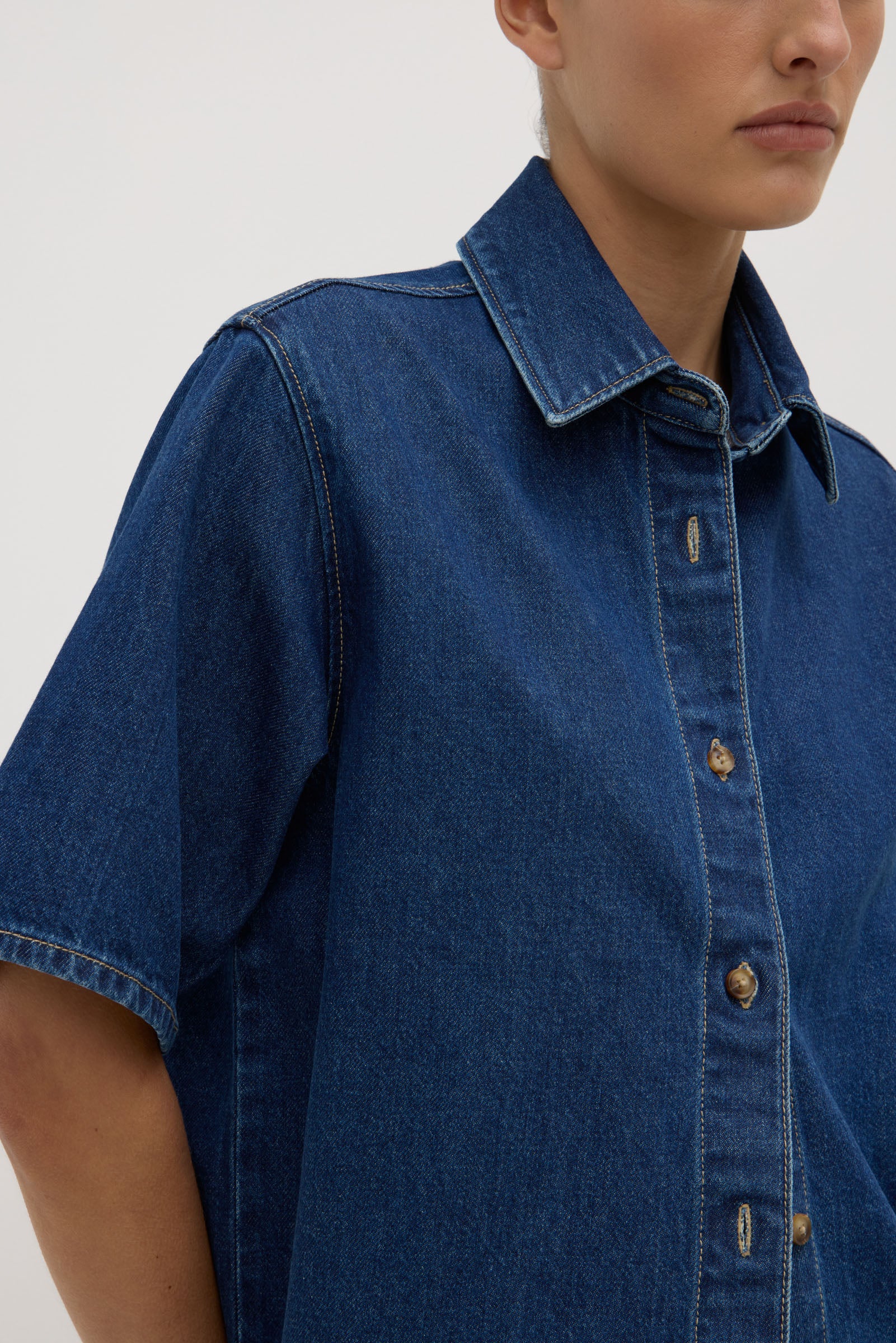 Boxy Denim Short Sleeve Shirt